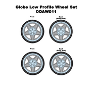 DDA 1/24 DDAW011 Globe Low Profile Wheels w/Tyres & Axles - Suits Slammed Models Holden HQ & HJ - Ford XW & XY Set of 4