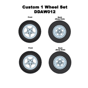 DDA 1/24 DDAW012 Custom 1 Wheels w/Tyres & Axles - Suits Slammed Models - Holden HQ & HJ - Ford XW & XY Set of 4