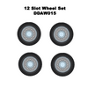 DDA 1/24 DDAW015 12 Slot Wheels w/Tyres & Axles - Suits Standard Models - Holden HQ & HJ - Ford XW & XY Set of 4