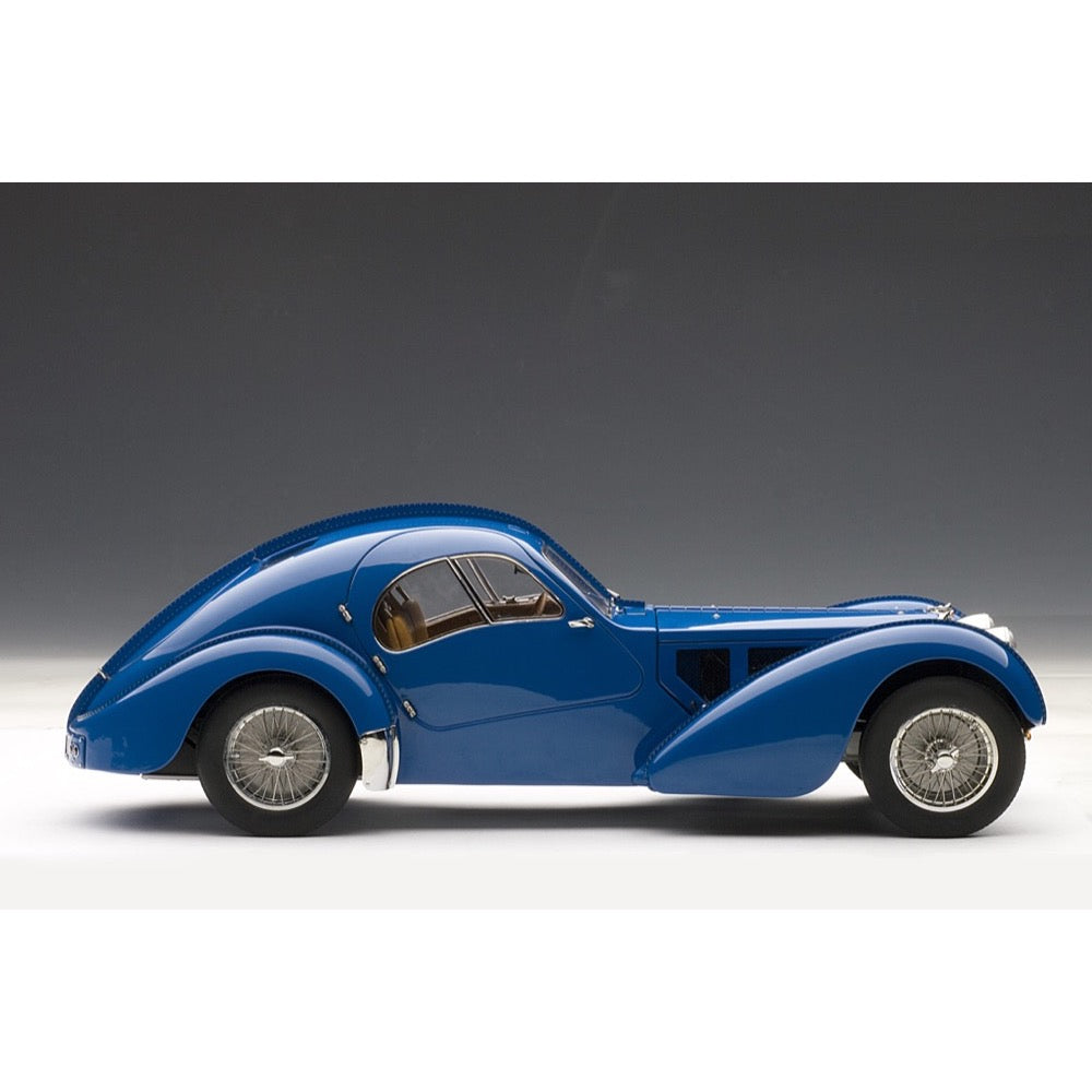 Autoart 70943 1 18 Bugatti 57sc Atlantic 1938 Blue With Metal Wire Spoke Wheels Metro Hobbies