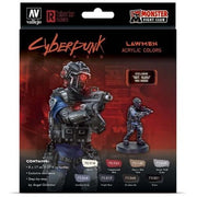 Vallejo 72308 Game Color Cyberpunk Lawmen 8 Color Acrylic Paint Set with Sgt. Suou Miniature