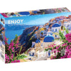 Enjoy Santorini View with Flowers Greece 1000pc Jigsaw Puzzle