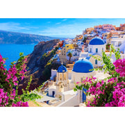 Enjoy Santorini View with Flowers Greece 1000pc Jigsaw Puzzle