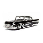 Jada 99965 1/24 Big Time Kustoms 1957 Chevy Bel Air Hardtop Silver with Black Flames