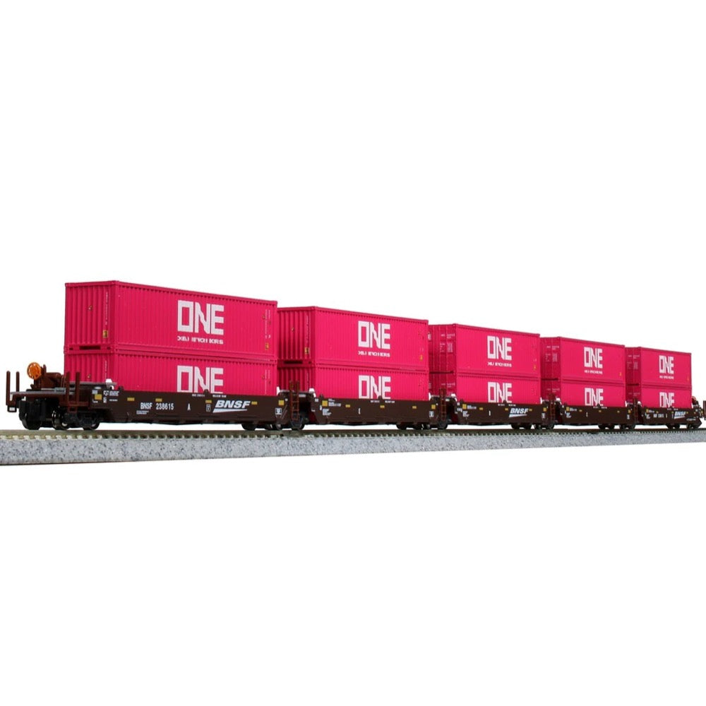 Kato 106-6194 N BNSF Gunderson Maxi-I Double Stack Cars with Containers 5  Car Pack