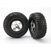 TRAXXAS 5873X SCT Tyre and Wheel Satin Chrome Black Beadlock Style (4WD front/rear or 2WD rear only)