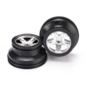 Traxxas 5874X 2WD Front Wheels SCT Satin Chrome with Black Beadlock Style SCT Dual Profile (2.2 inch outer, 3.0 inch inner) 2pc