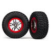 Traxxas 5877R 2WD Front BFGoodrich Mud-Terrain T/A KM2 Tyres S1 Ultra-Soft Off-Road Racing Compound and SCT Split-Spoke Chrome with Red Beadlock Style Wheels 2pc