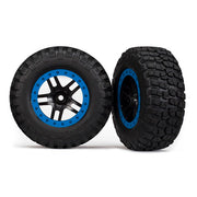 Traxxas 5883A 2WD Rear BFGoodrich Mud-Terrain T/A KM2 Tyres and SCT Split-Spoke Black with Blue Beadlock Wheels Glued and Assembled 2pc