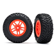 Traxxas 5892 2WD Rear SCT Off-Road Racing Tyres and SCt Split-Spoke Orange Wheels TSM Rated Assembled and Glued 2pc