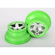 Traxxas 6875 2WD Rear Wheels SCT Chrome with Green Beadlock Style SCT Dual Profile (2.2 inch outer, 3.0 inch inner) 2pc