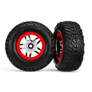 Traxxas 6891R 2WD Rear SCT Off-Road Racing (S1 Compound) Tyres and SCT Split-Spoke Chrome Red Beadlock Wheels dual profile (2.2 inch outer, 3.0 inch inner) TSM Rated Assembled and Glued 2pc