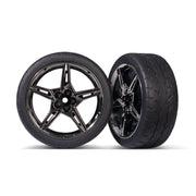 Traxxas 9370 Front Response 2.1 Inch Tyres and Split-Spoke Black Chrome Wheels Assembled and Glued 2pc